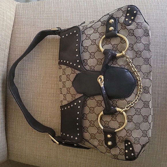 GUCCI Horsebit Cancas Shoulder Bag - Picture 2 of 7